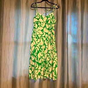 Green and white midi dress